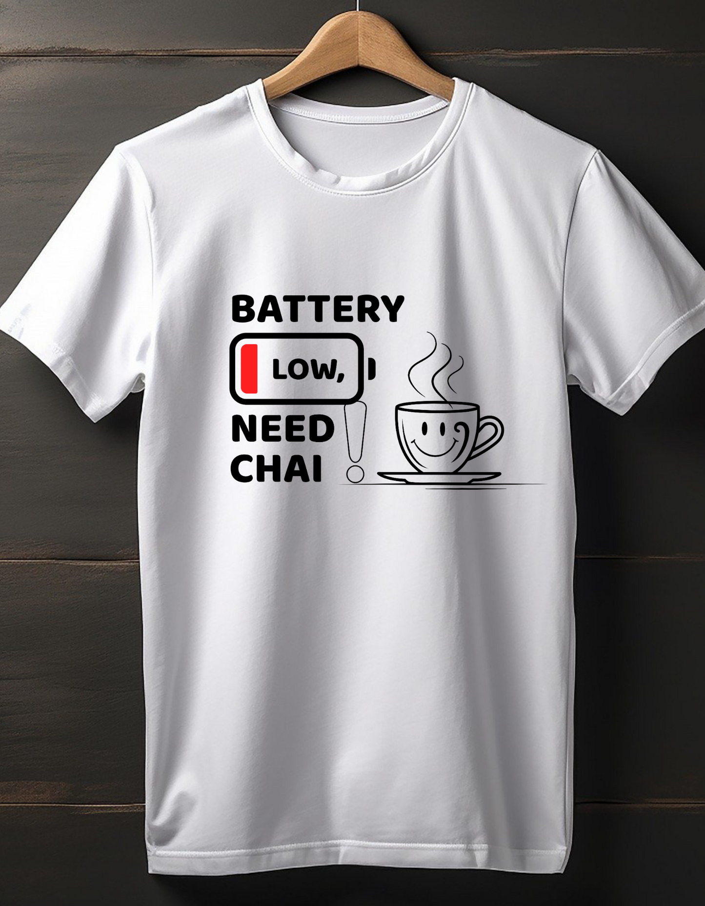 🔋 Battery Low, Need Chai! – Unisex Cotton T-Shirt