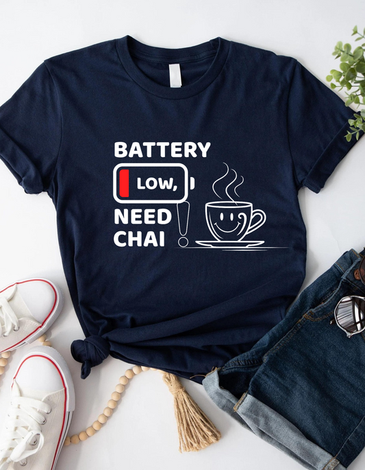 🔋 Battery Low, Need Chai! – Unisex Cotton T-Shirt