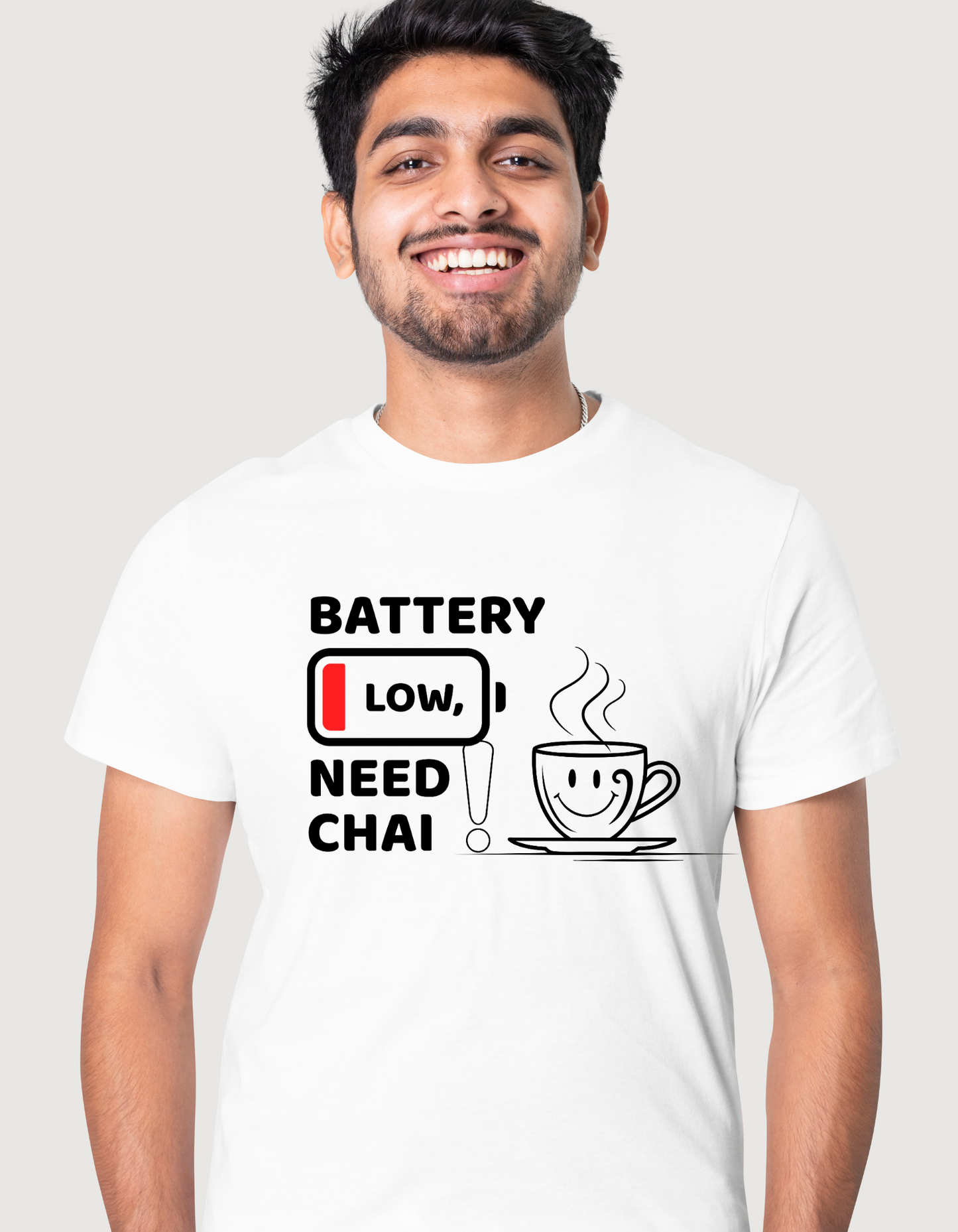 🔋 Battery Low, Need Chai! – Unisex Cotton T-Shirt