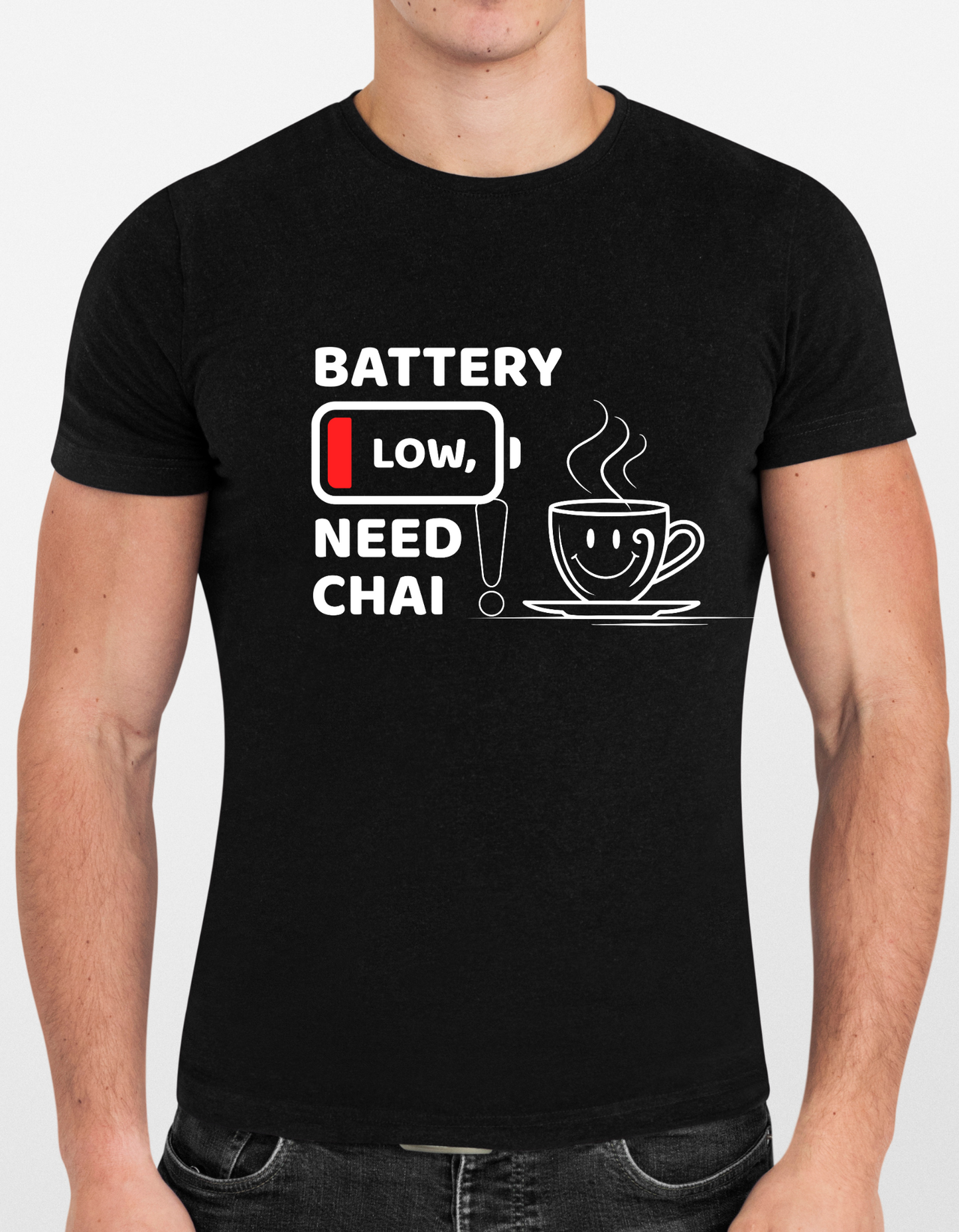 🔋 Battery Low, Need Chai! – Unisex Cotton T-Shirt